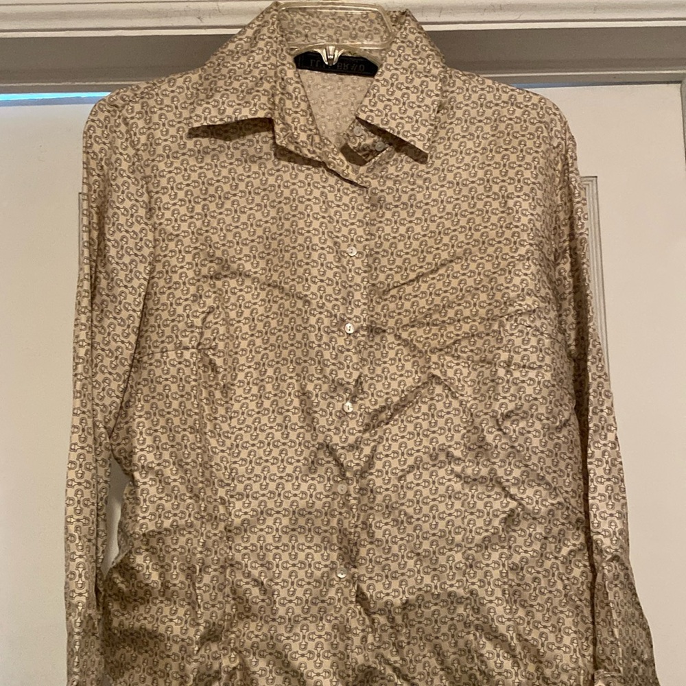 Lulu Bravo Italy 💯Silk Signature Print Button Down Shirt Never Used